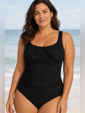 Lands End SlenderSuit Carmela Swimsuit 20W DD Black Tummy Control Shaping UPF 50